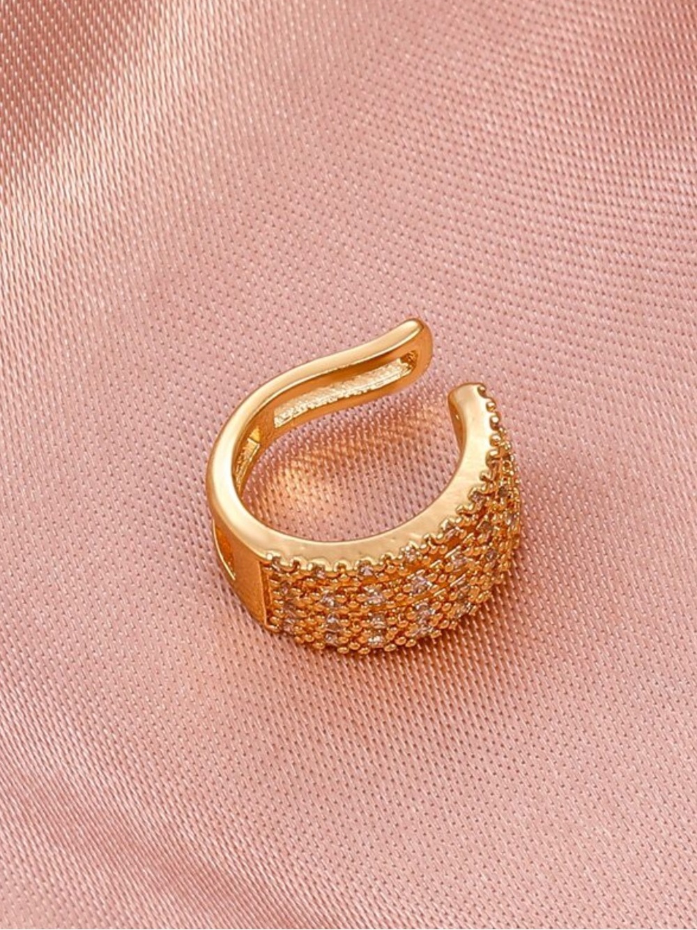Jewelry Cubic Zirconia Ear Cuff in yellow Gold earring designer nwt chunky stack - Picture 4 of 5
